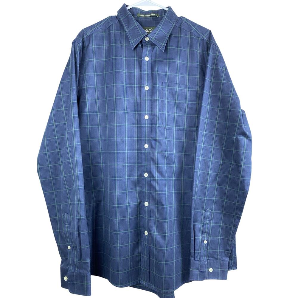 Men’s LL Bean Classic Oxford Wrinkle Resistant Sz XL Tall Blue Green Plaid